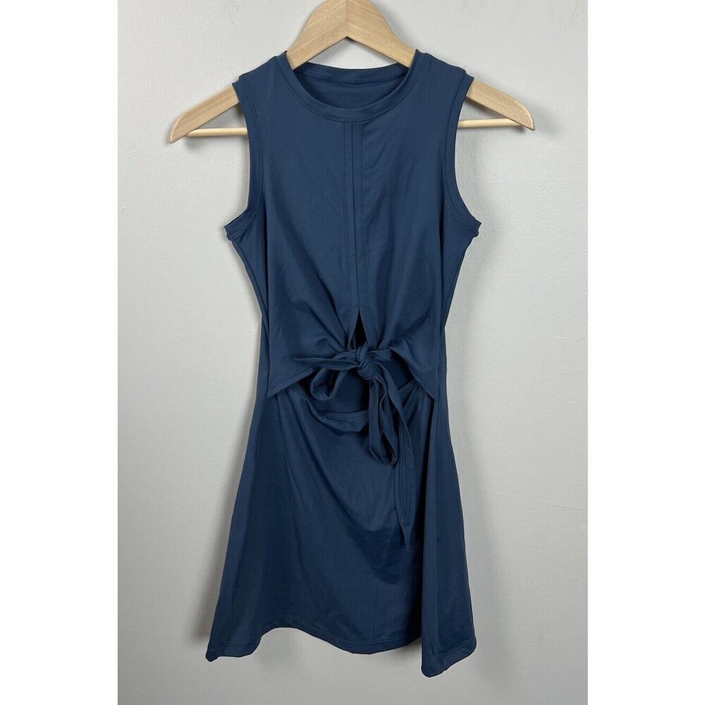 Halara Everyday One-Piece Yoga Mini Dress Cutout Tie Knot Size XS Blue Women’s - Picture 1 of 9